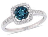 1.00 Carat (ctw) Natural London Blue Topaz Ring in 10K White Gold with Diamonds 1/8 Carat (ctw)